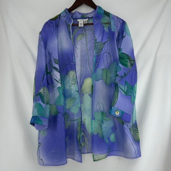 Coldwater Creek 3 Pc Set Purple Teal Floral Size 20 Pants, Cami, & Sheer Jacket - Picture 12 of 16